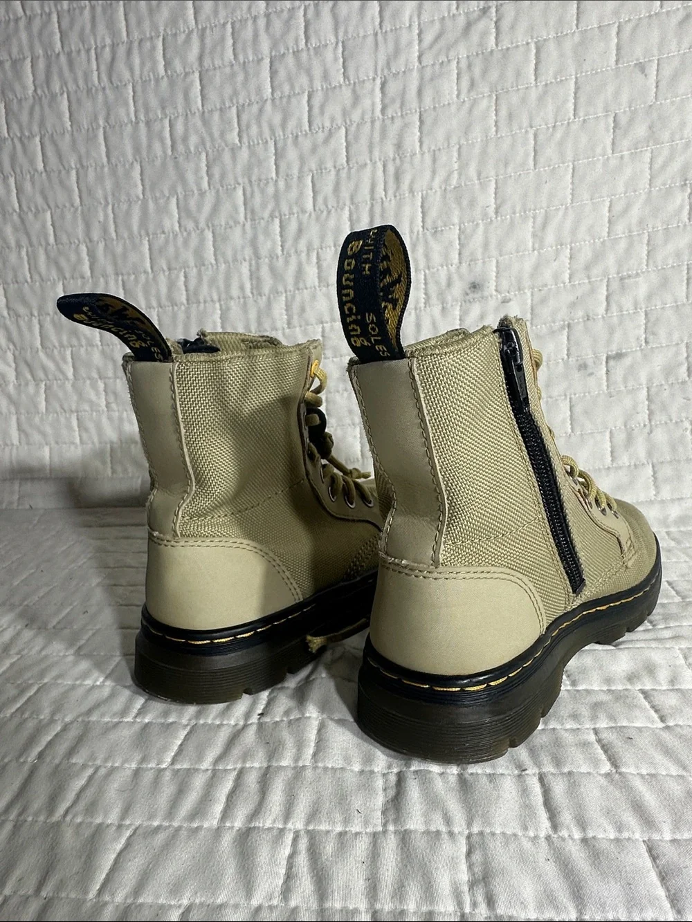 Doc Martens Combs Kids Beige Canvas Lace-Up Boots with Side Zip